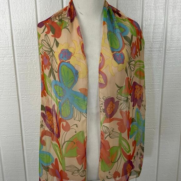 Women Head Neck Rectangle Scarf Retro Floral Colorful Boho Artsy Spring Casual - Picture 4 of 6